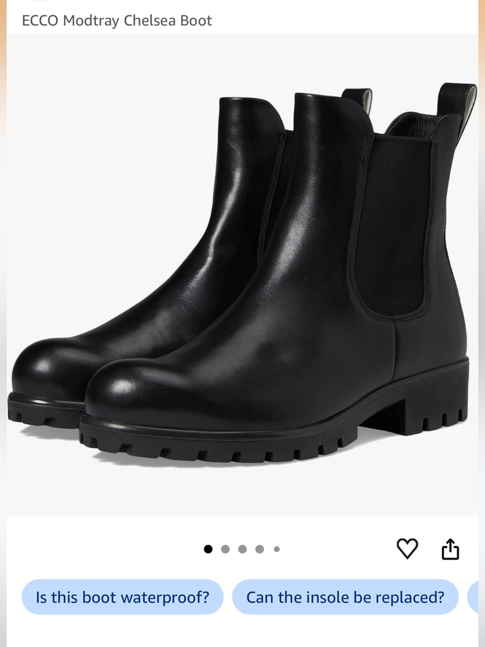 Ecco Black Leather Chelsea Boot with TrayTech Accent Size 7.5 (38) NWOT